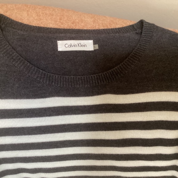 Calvin Klein Dark Gray and White Striped Sweater Dress Small 100% acrylic - Picture 4 of 12